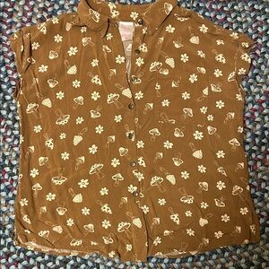 No Boundaries Brown and Cream Floral Mushroom Button-Up Shirt
